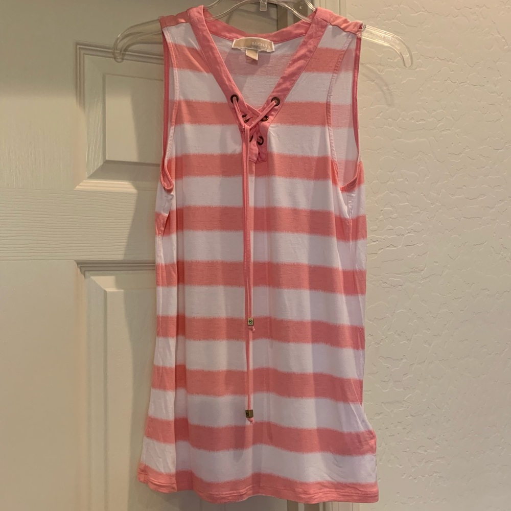 Michael Kors classy sleeveless top in pink & white stripes size medium